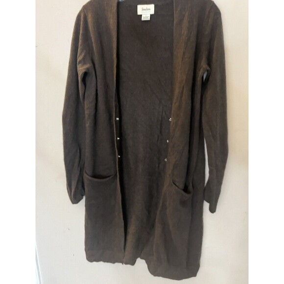 VTG Neiman Marcus 100% Cashmere longline cardigan front sloughy pockets sz small - Picture 6 of 7